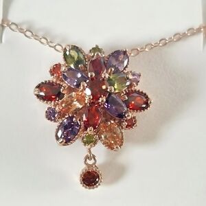 Elegant Multicolor Gemstone Flower Necklace